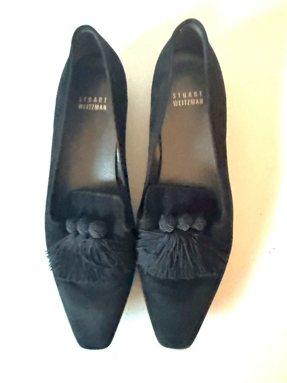 Stuart Weitzman Tasstrio Suede Black Square Tassel Loafer Slip On Whimsical - Picture 8 of 15